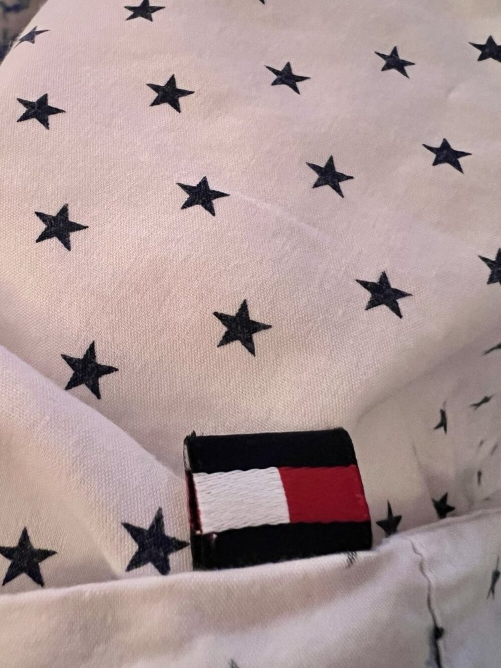 TOMMY HILFIGER FULL Flat Sheet Blue Stars 74"W x 96"L Patriotic July 4th Cabin